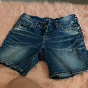 Silver distressed shorts